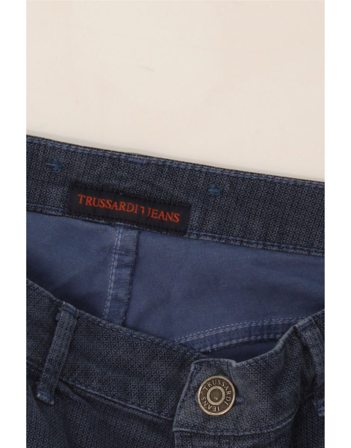 TRUSSARDI Womens Abstract Pattern Slim Casual Trousers W34 L30 Blue Vintage Trussardi and Second-Hand Trussardi from Messina Hembry 