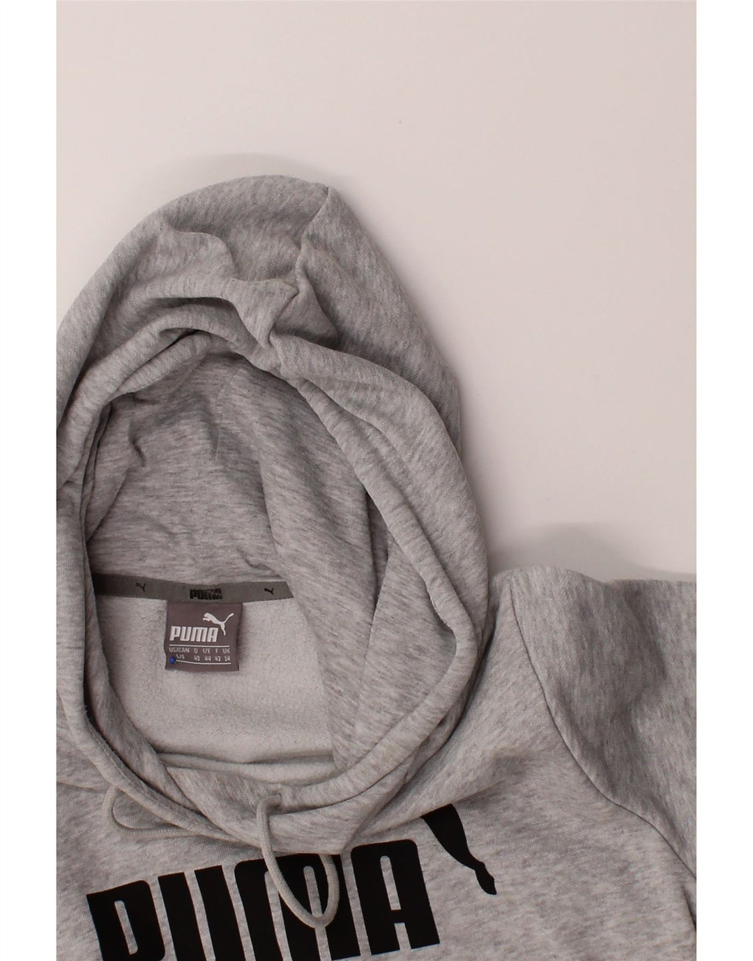 PUMA Womens Graphic Hoodie Jumper UK 14 Medium Grey Polyester Vintage Puma and Second-Hand Puma from Messina Hembry 