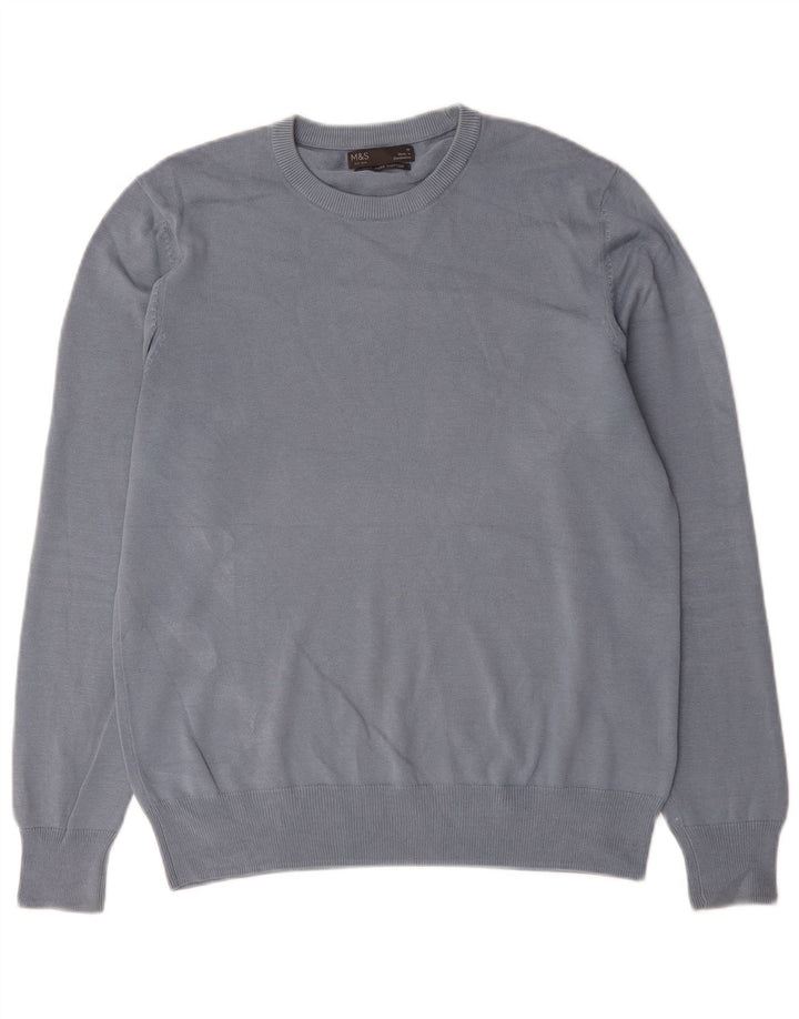 Marks & Spencer Mens Crew Neck Jumper Sweater Medium Blue Cotton