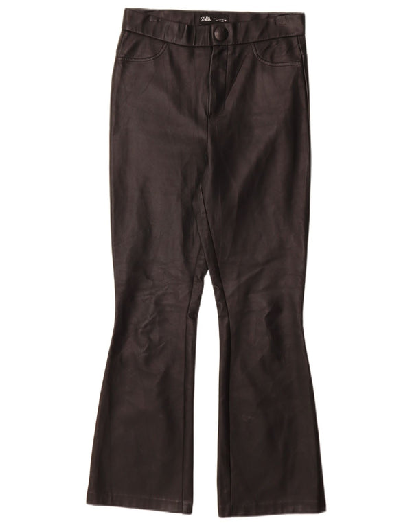 Zara Mujer Pantalones Acampanados De Piel Sintética Pequeño W26 L28 Negro
