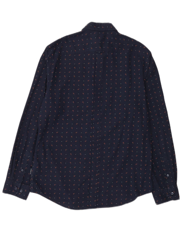 Ben Sherman Mens Shirt Large Navy Blue Spotted Cotton