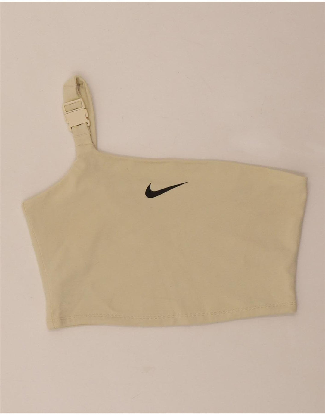 NIKE Womens Crop One Shoulder Top UK 12 Medium Beige Cotton Vintage Nike and Second-Hand Nike from Messina Hembry 