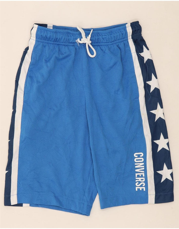 CONVERSE Boys Graphic Sport Shorts 10-11 Years Medium Blue Colourblock Vintage Converse and Second-Hand Converse from Messina Hembry 