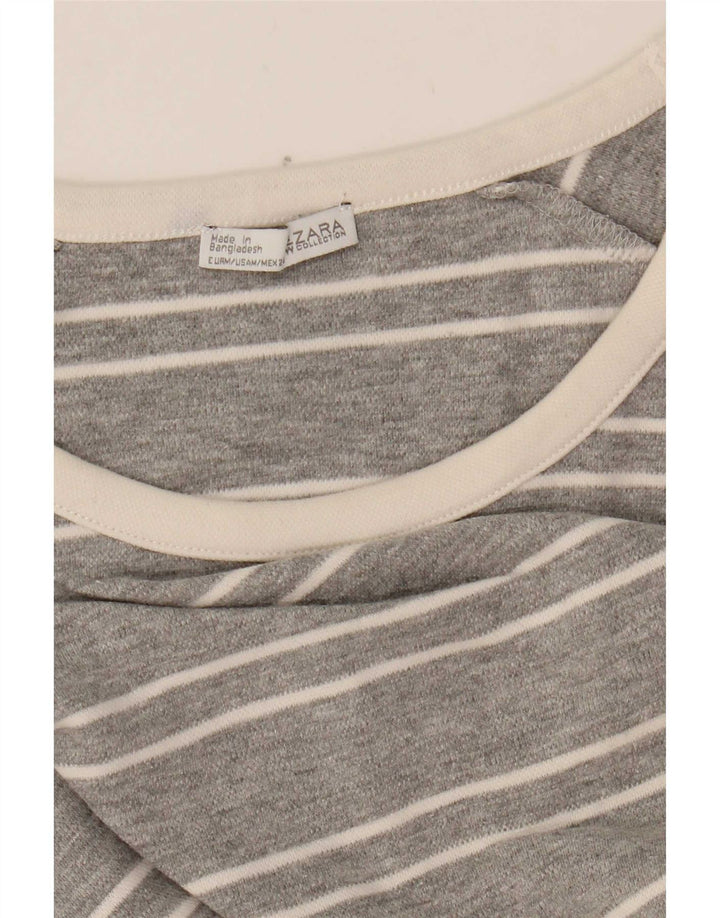Zara Womens Top Long Sleeve UK 14 Medium Grey Striped