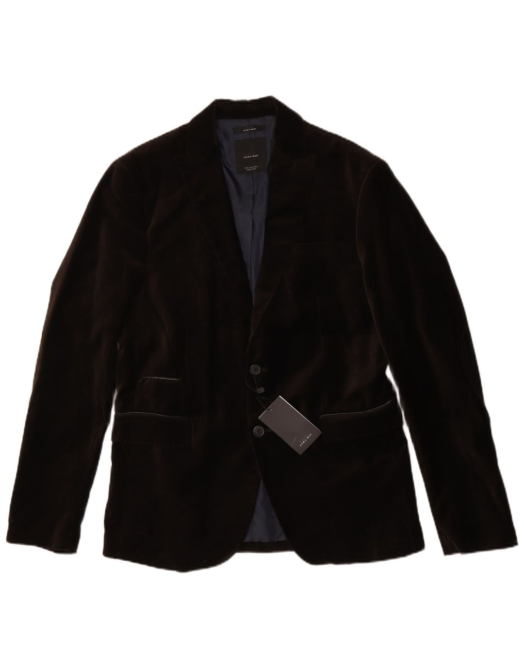 Zara Herre 2-knaps Velour Blazer Jakke EU 50 Medium Brun Polyester
