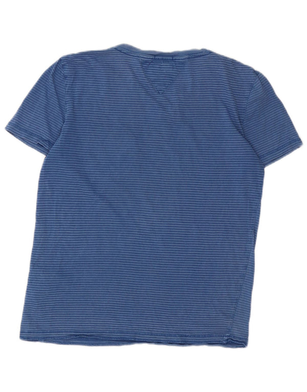 Tommy Hilfiger Mens T-Shirt Top Small Blue Pinstripe Cotton