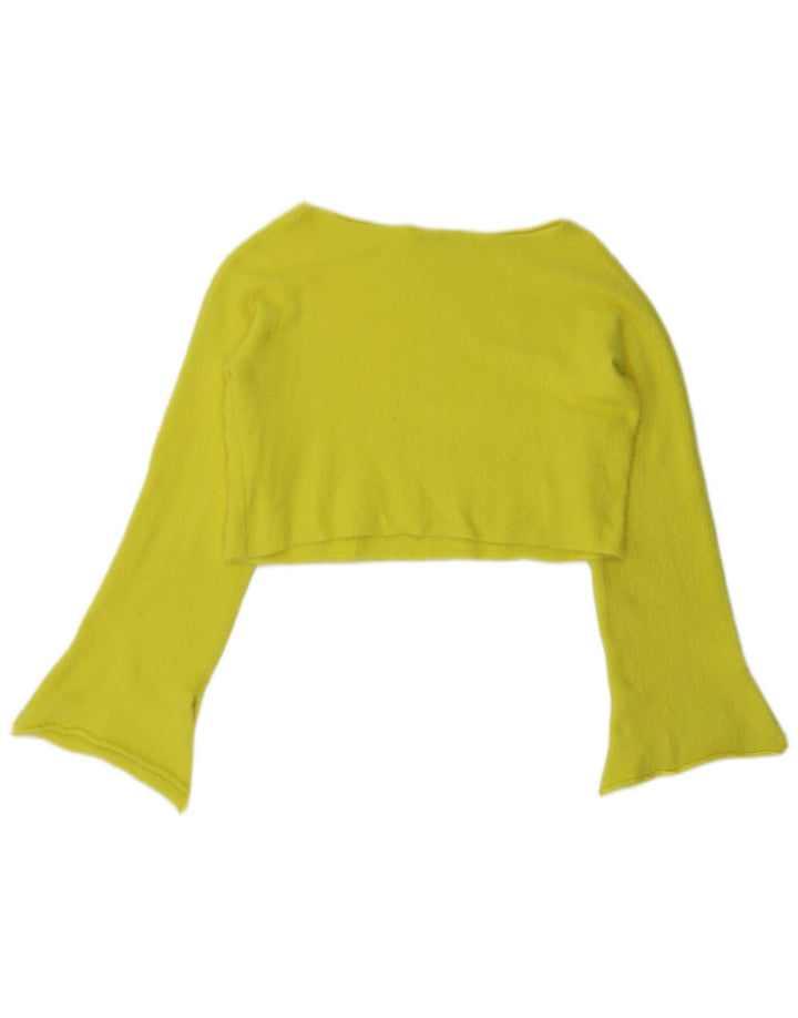 Zara Womens Crop Top Long Sleeve UK 14 Medium Yellow Nylon