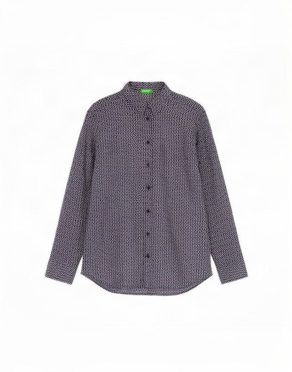 Camisa Benetton Mujer ES 40 Small Azul Marino Algodón Geométrico