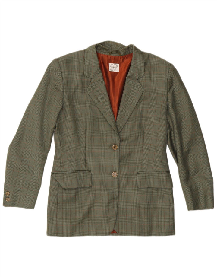 Vintage Damen 2-Knopf-Blazer-Jacke IT 42 Mittelgrün karierte Wolle