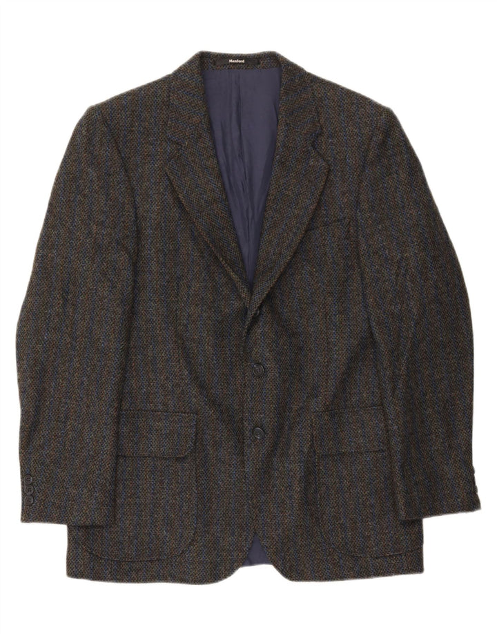 VINTAGE Mens 3 Button Blazer Jacket UK 40 Large Grey Striped Wool Vintage Vintage and Second-Hand Vintage from Messina Hembry 
