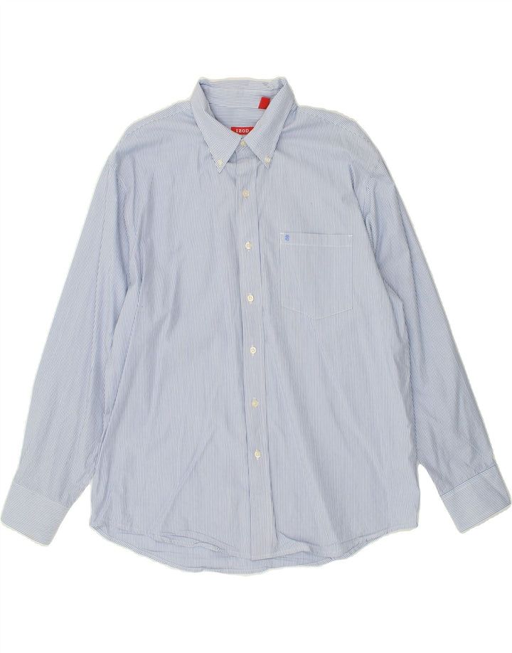 IZOD Mens Shirt Large Blue Pinstripe Cotton Vintage Izod and Second-Hand Izod from Messina Hembry 