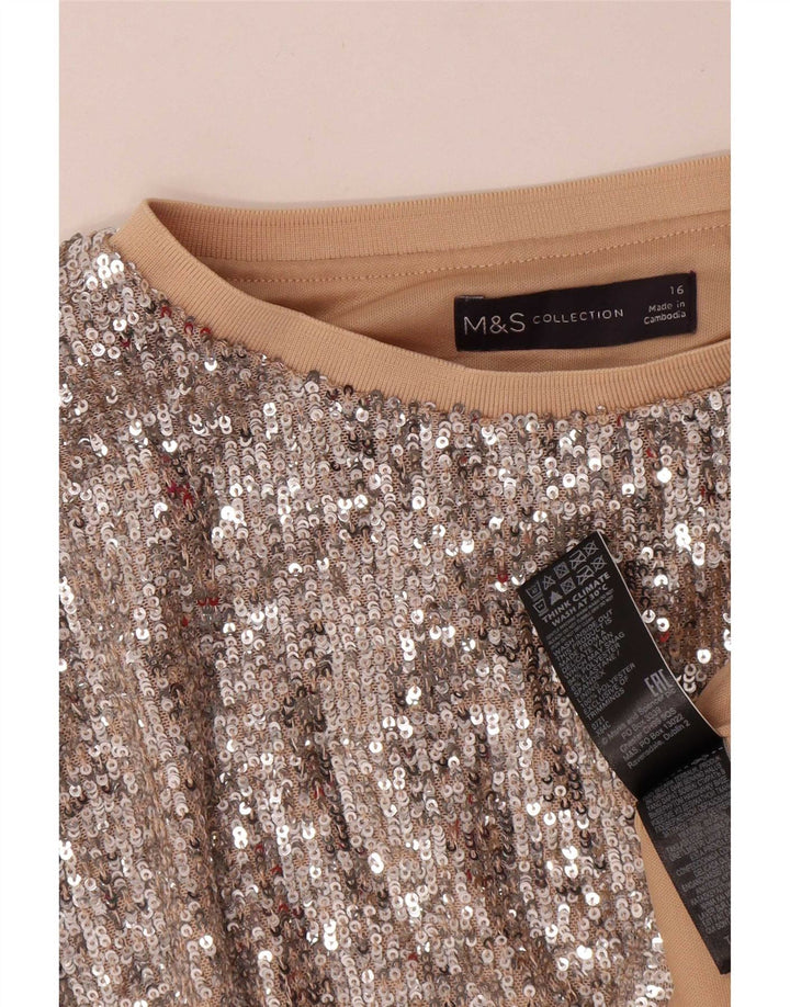 Marks & Spencer Womens Sequin Oversized Blouse Top UK 16 Large Silver