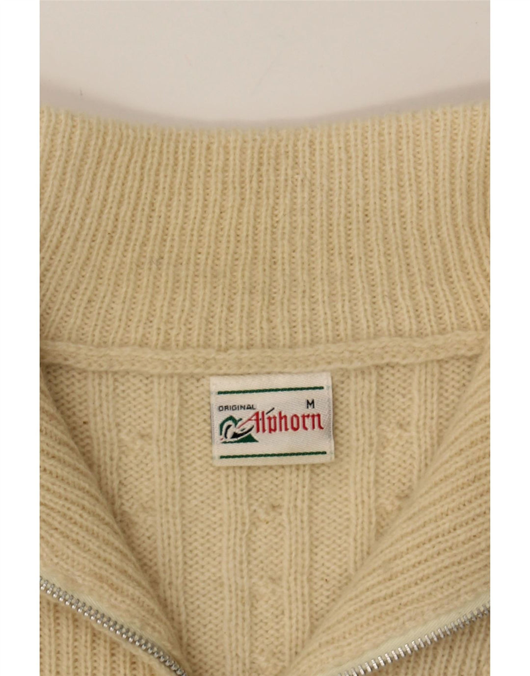 ALPHORN Womens Zip Neck Jumper Sweater UK 14 Medium Off White Wool Vintage Alphorn and Second-Hand Alphorn from Messina Hembry 