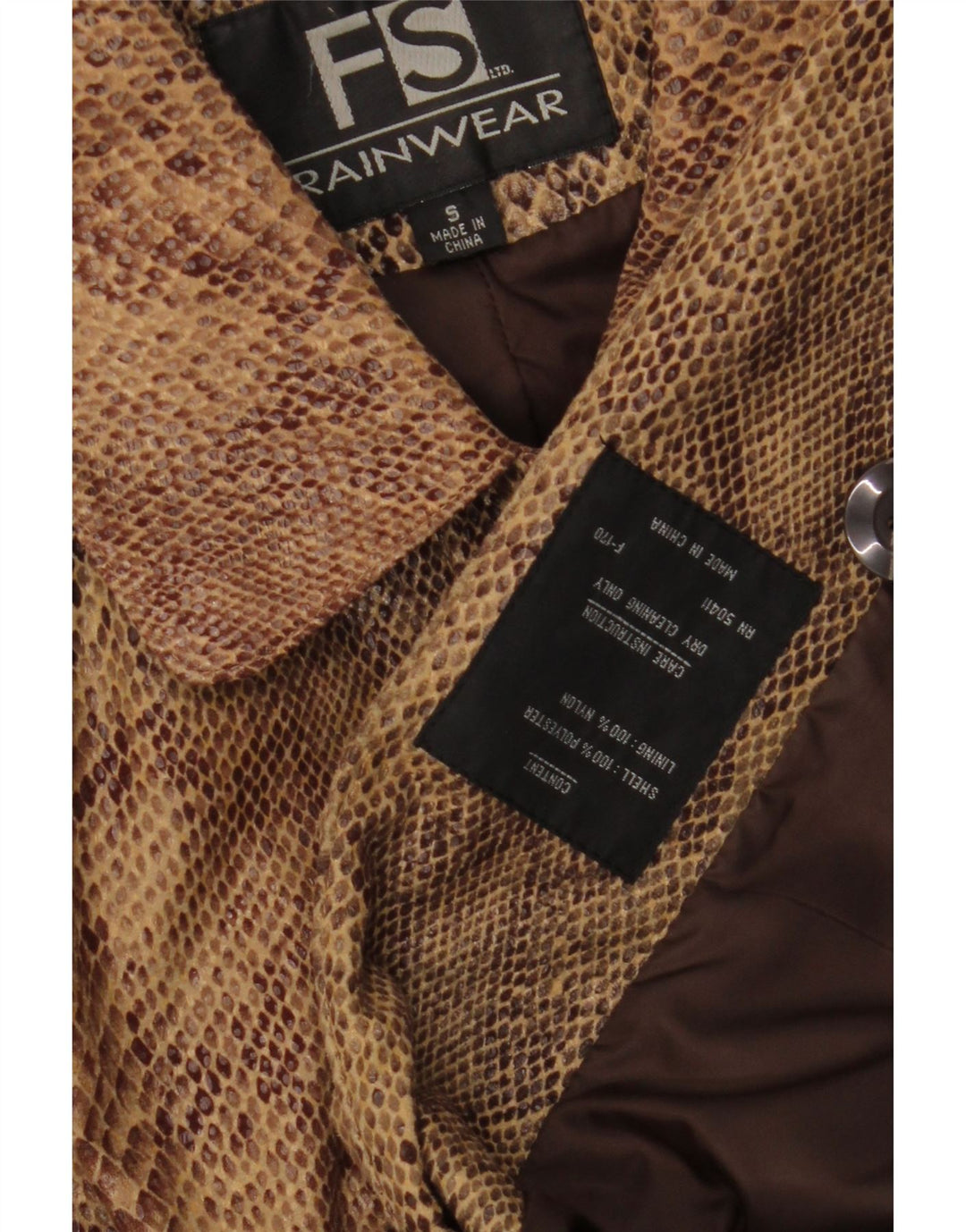 VINTAGE Womens Overcoat UK 10 Small Brown Animal Print Polyester Vintage Vintage and Second-Hand Vintage from Messina Hembry 