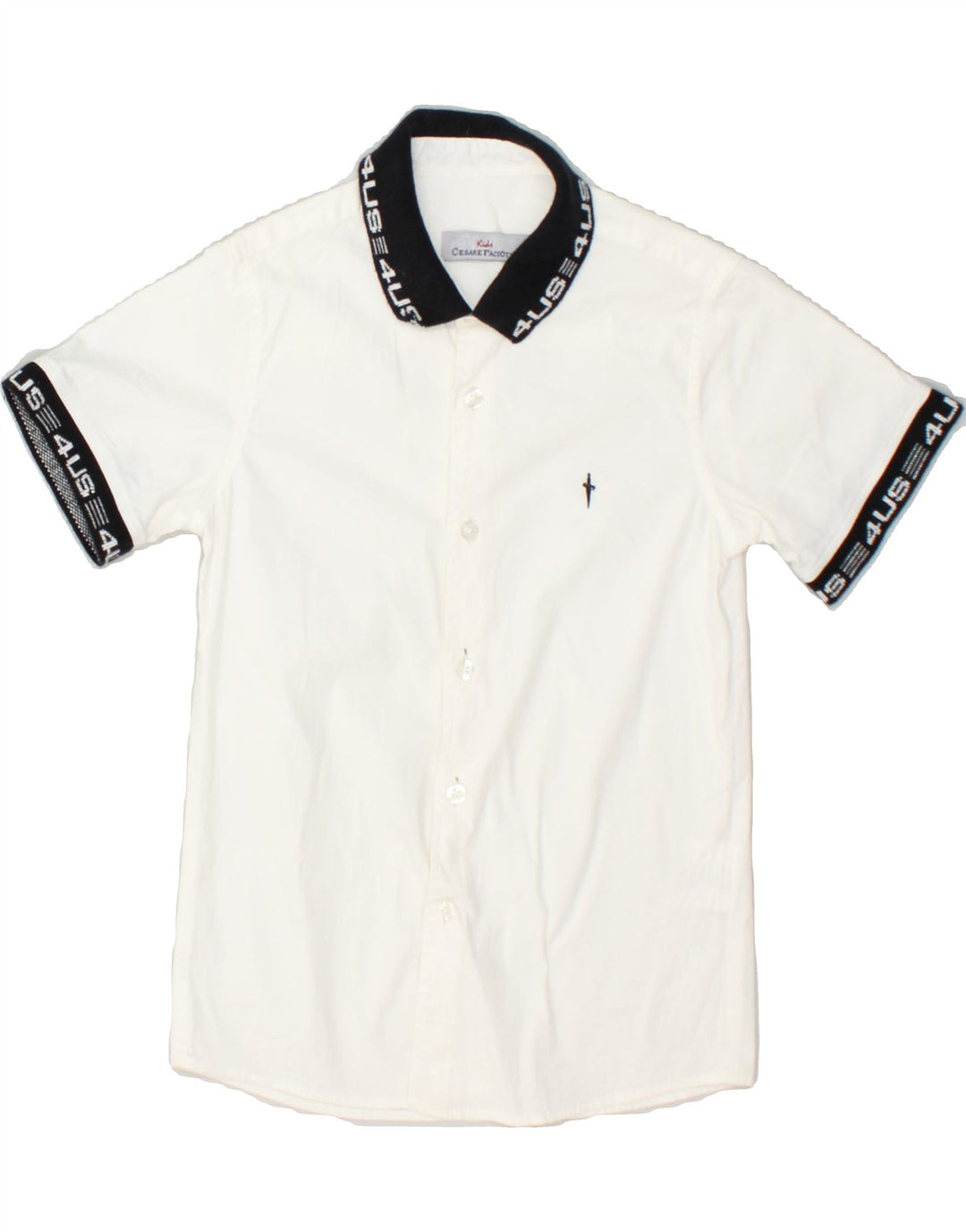 CESARE PACIOTTI Boys Graphic Short Sleeve Shirt 7-8 Years White Cotton | Vintage Cesare Paciotti | Thrift | Second-Hand Cesare Paciotti | Used Clothing | Messina Hembry 