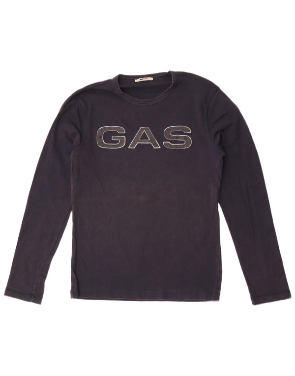 Gas Womens Graphic Top Long Sleeve UK 12 Medium Navy Blue Cotton