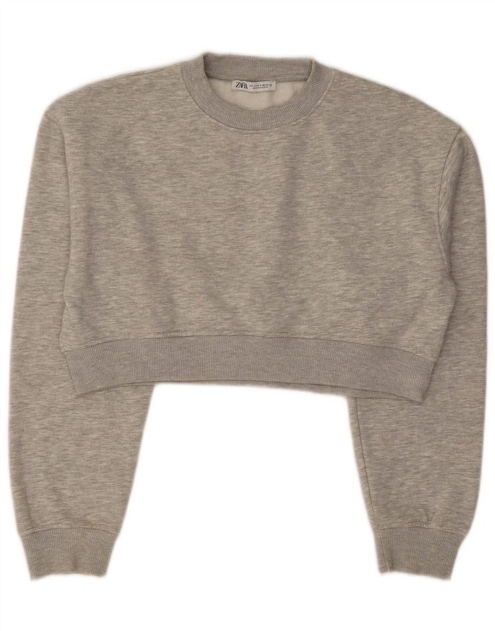 Zara Womens Crop Oversized Sweatshirt Jumper UK 10 Small Grey Flecked