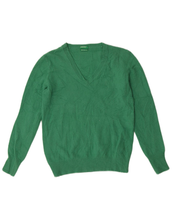 Pulover cu decolteu în V Benetton pentru femei UK 14 Lână verde mare