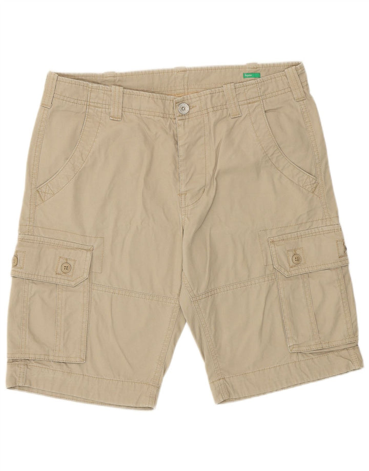 Benetton Mens Cargo Shorts IT 48 Medium W32 Beige Cotton