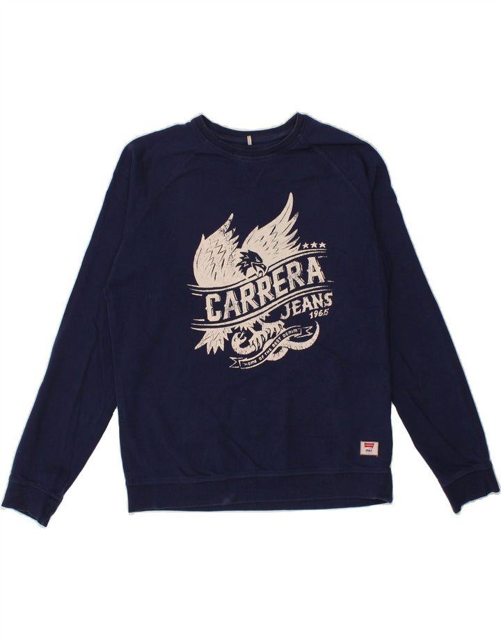 CARRERA Mens VERONA Regular Fit Graphic Sweatshirt Jumper Medium Navy Blue Vintage Carrera and Second-Hand Carrera from Messina Hembry 