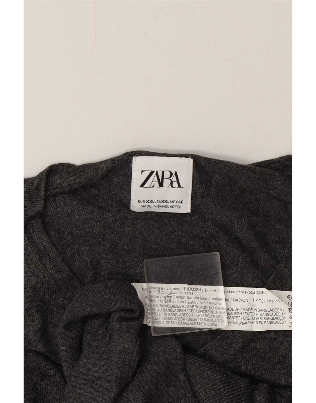 Zara Herren-Pullover mit V-Ausschnitt, 2XL, graue Viskose