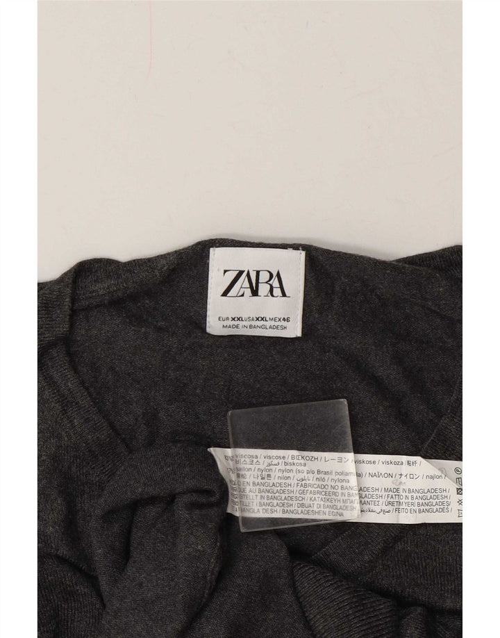 Zara Herren-Pullover mit V-Ausschnitt, 2XL, graue Viskose