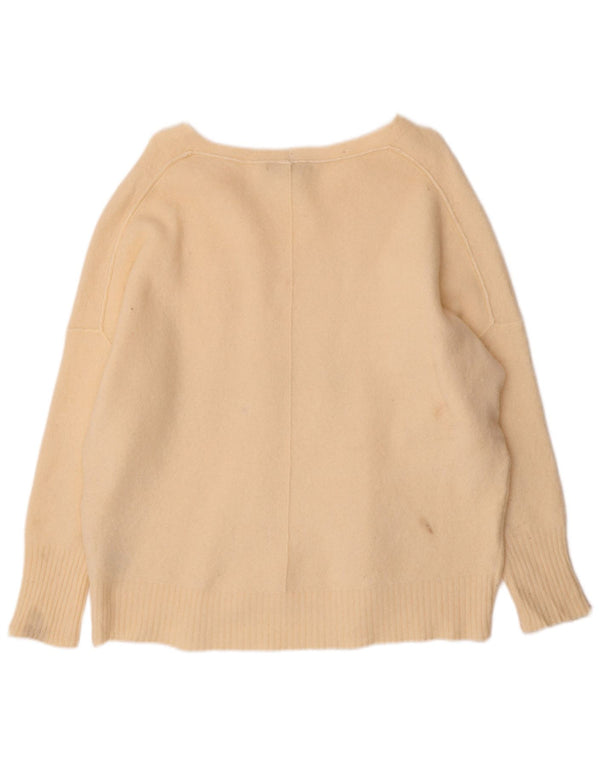 All Saints Womens Oversized V-Neck Jumper Sweater UK 14 Medium Beige Wool