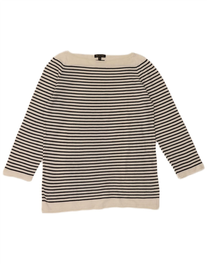 Massimo Dutti Womens Top 3/4 Sleeve UK 12 Medium White Striped Nautical