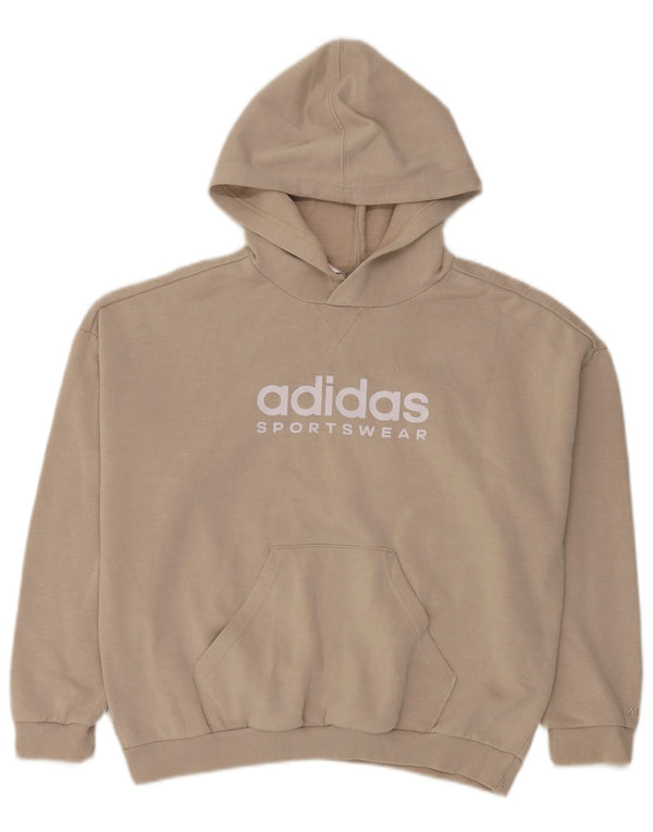 Adidas Boys Graphic Hoodie Jumper 11-12 Years Beige Cotton
