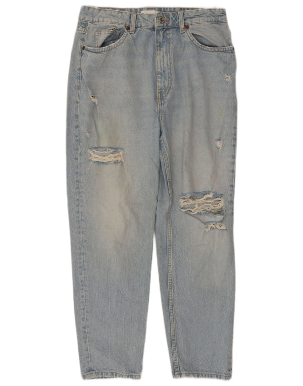Zara Womens High Waist Distressed Tapered Jeans EU 42 Large W32 L27 Blue