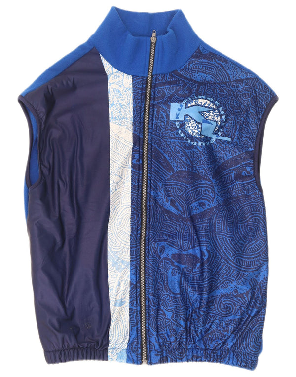 Vintage Herre Grafisk Fleece Gilet UK 44 2XL Blå Paisley Polyester