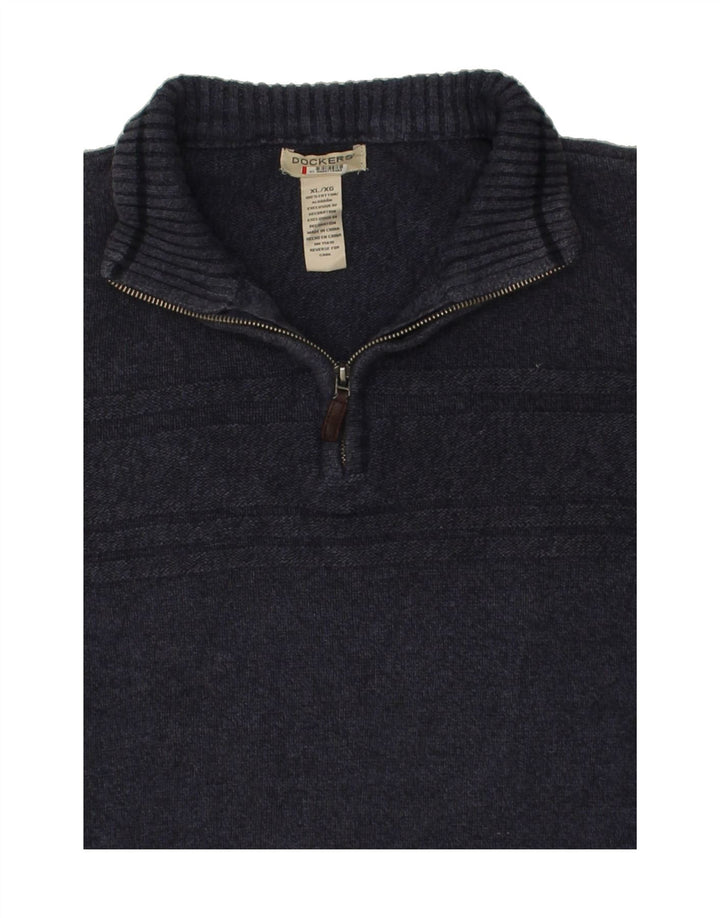 DOCKERS Mens Zip Neck Jumper Sweater XL Navy Blue Cotton Vintage Dockers and Second-Hand Dockers from Messina Hembry 