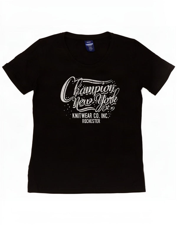 Champion Womens Graphic T-Shirt Top UK 12 Medium Black Cotton