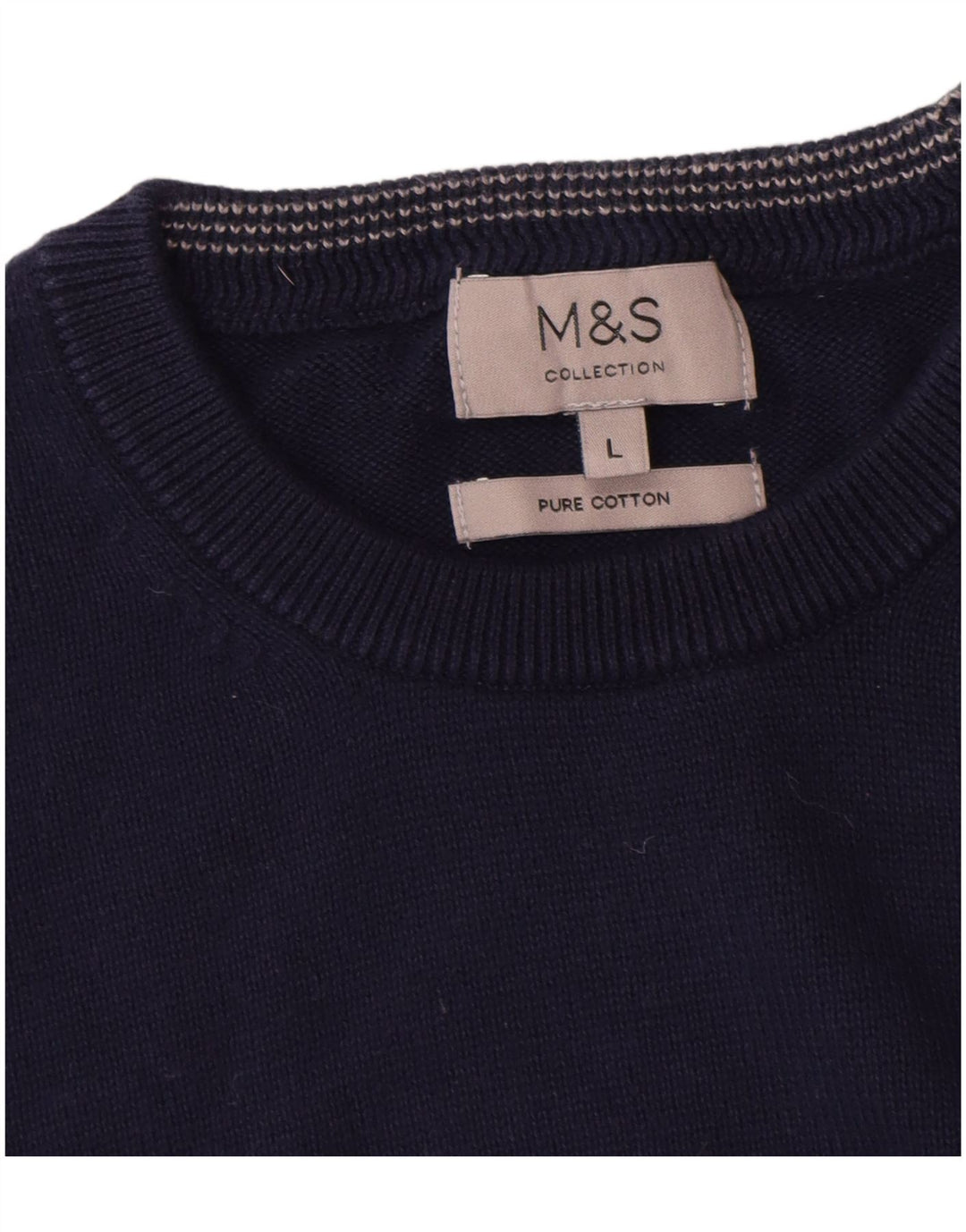 Marks & Spencer Mens Crew Neck Jumper Sweater Large Navy Blue Cotton