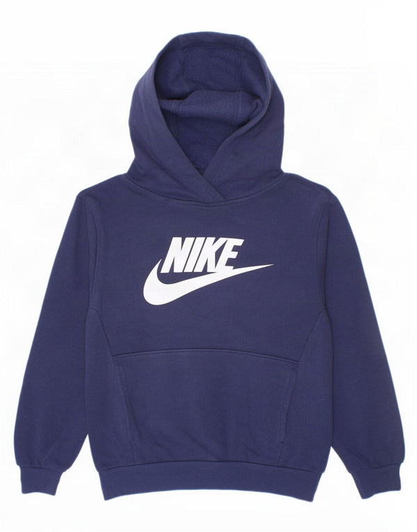 Nike Boys Graphic Hoodie Jumper 5-6 Years Medium Navy Blue Cotton