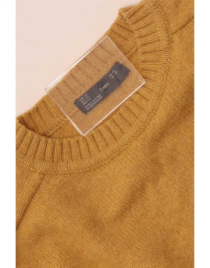 Zara Mens Crew Neck Jumper Sweater XL Yellow Wool