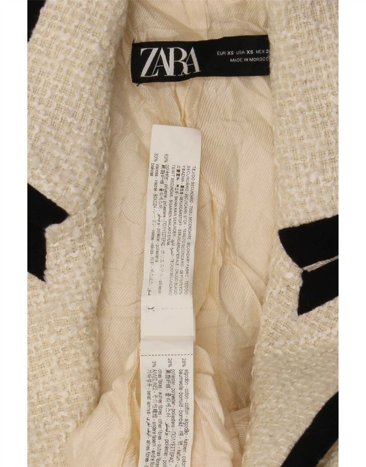 Zara Dame Dobbeltradet Blazer Jacket UK 6 XS Off White Polyester
