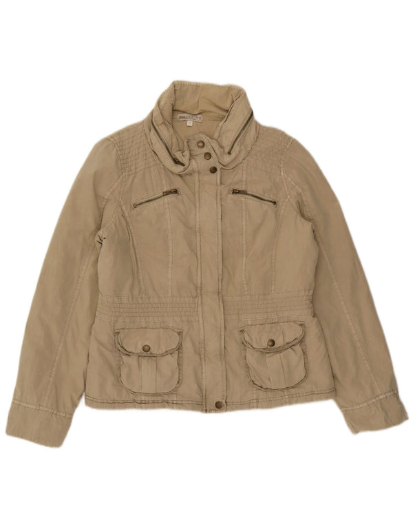 Marks & Spencer Womens Hooded Utility Jacket UK 12 Medium Beige Cotton