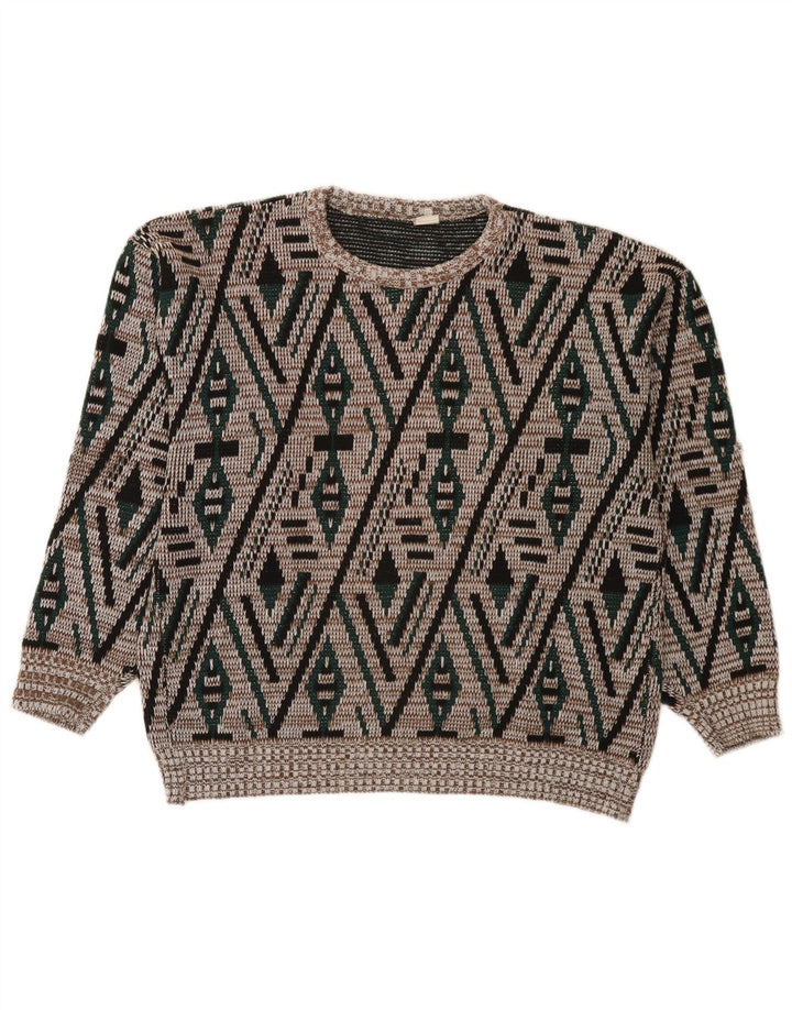 Vintage Mens Crew Neck Jumper Sweater IT 52 Large Multicoloured Geometric