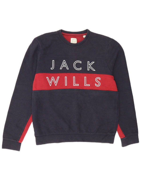 Jack Wills Hombre Sudadera Estampada Jumper Large Azul Marino Colorblock