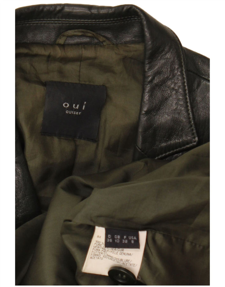 Oui Womens 3 Button Leather Blazer Jacket UK 10 Small Khaki Leather