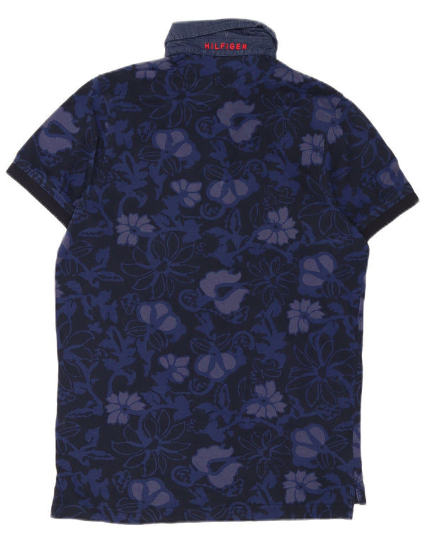 Tommy Hilfiger Mens Slim Fit Polo Shirt Small Navy Blue Floral Cotton
