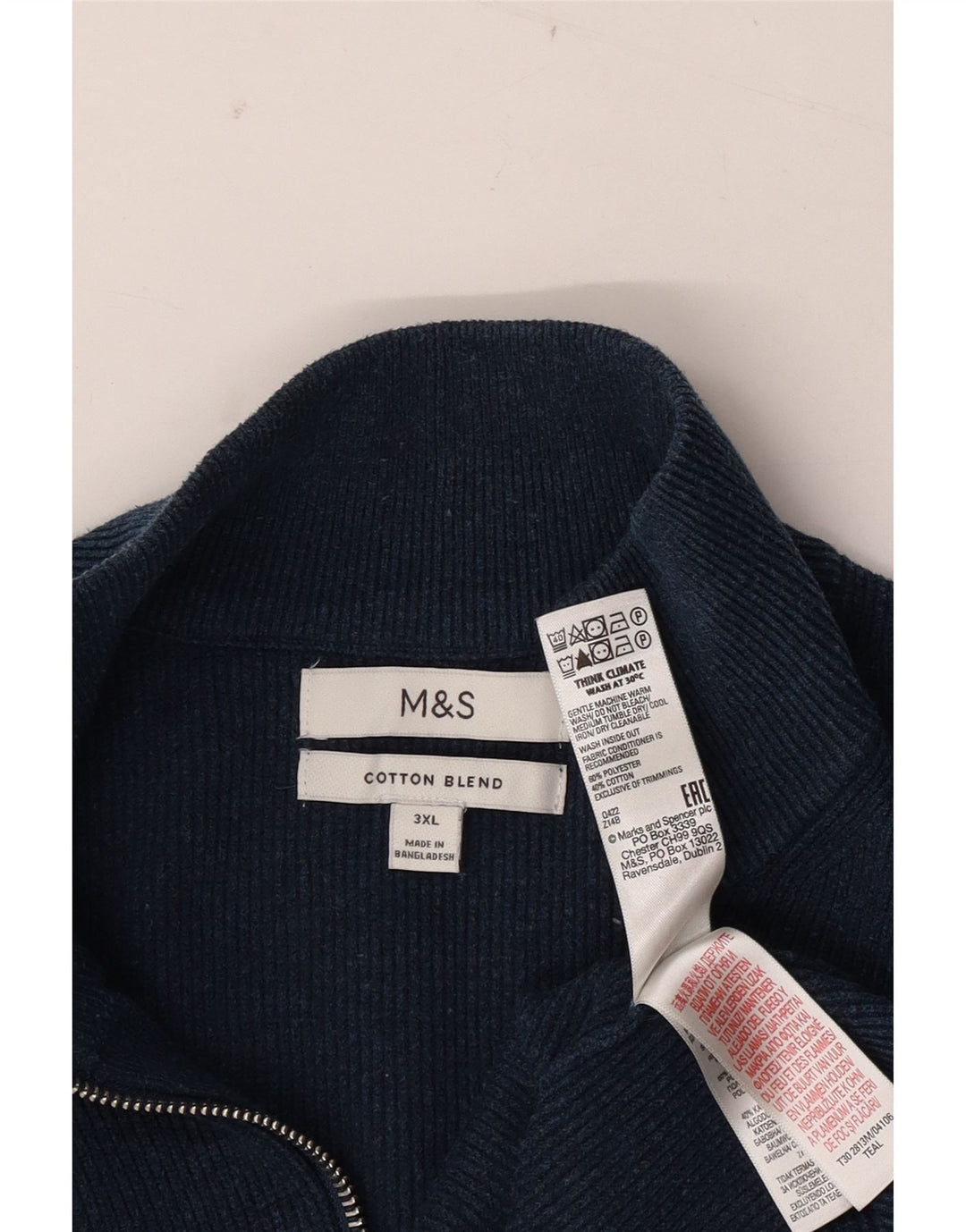 Marks & Spencer Mens Zip Neck Jumper Sweater 3XL Navy Blue Polyester