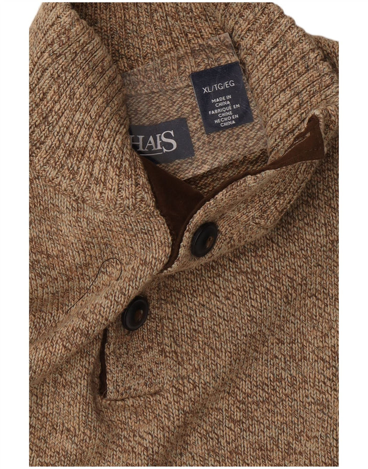 Suéter masculino CHAPS com gola redonda e algodão manchado marrom XL