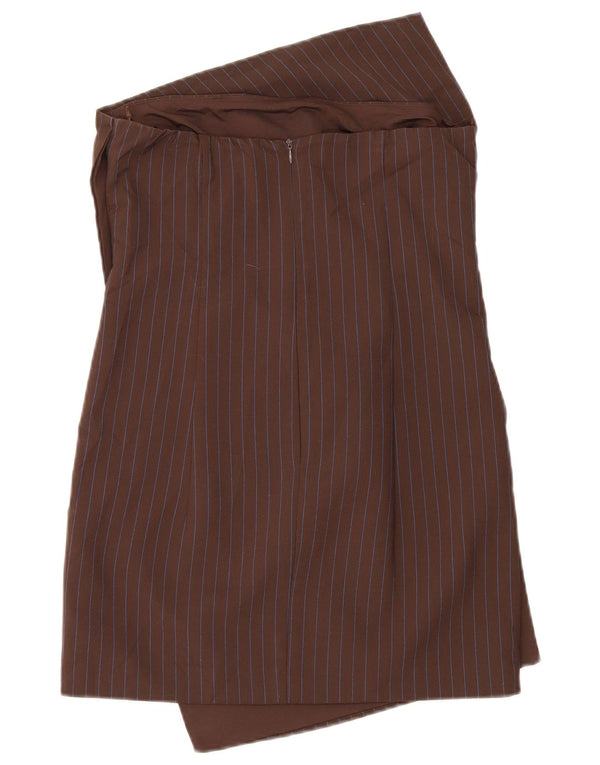 Zara Dame Stropløs Kjole UK 12 Medium Brun Nålestribet Polyester