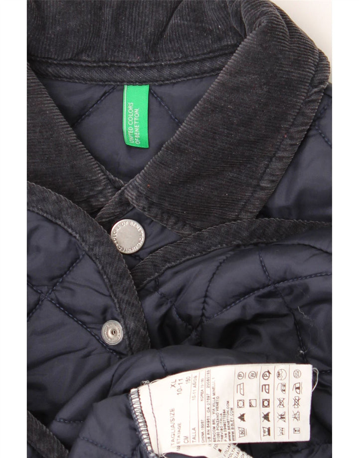 BENETTON Boys Quilted Jacket 10-11 Years XL Navy Blue Polyamide Vintage Benetton and Second-Hand Benetton from Messina Hembry 