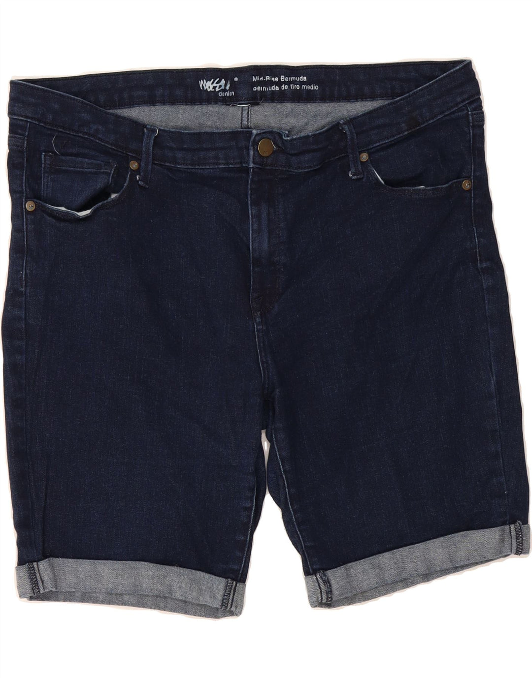 MOSSIMO Womens Bermuda Mid Rise Denim Shorts W36 XL Navy Blue Vintage Mossimo and Second-Hand Mossimo from Messina Hembry 