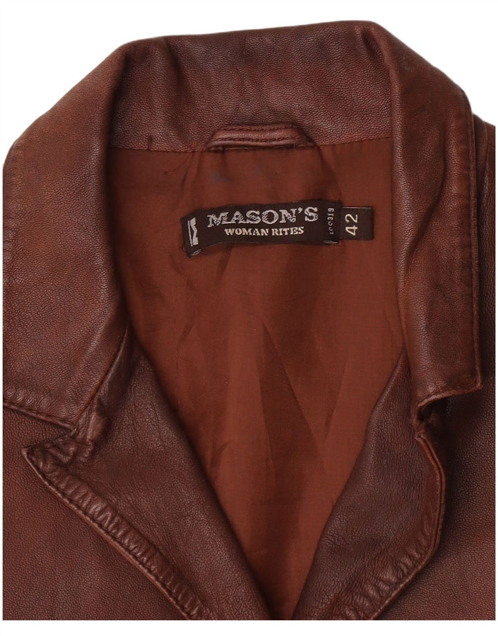 Mason's Womens 3 Button Leather Blazer Jacket IT 42 Medium Brown