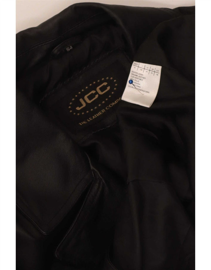 JCC Abrigo de cuero con doble botonadura para hombre UK 44 2XL Negro