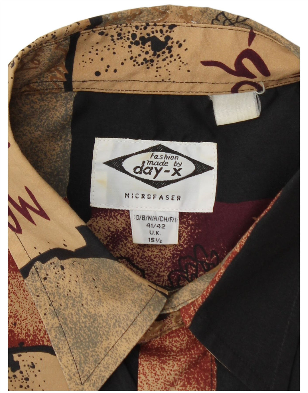 DAY-X Kortærmet Herreskjorte Størrelse 15 1/2 Medium Beige Patchwork Polyester